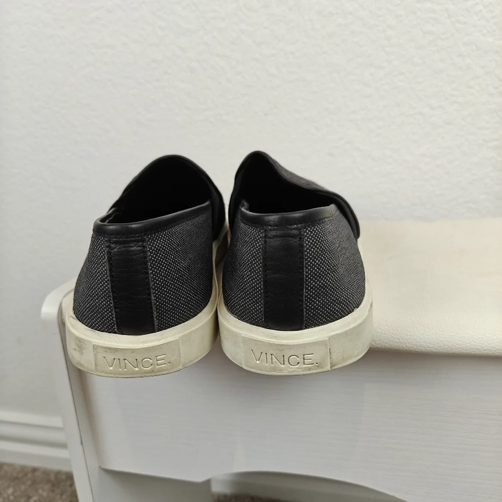 Vince Preston Black Textured Leather Trim Slip On Sneakers Women's Size 8